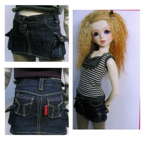 Patron PDF anglais, mini jupe en jean pour MSD BJD image 1