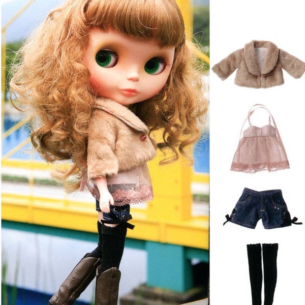 Blythe Fur Jacket, Halterneck Tunic, Corset Shorts and Over Knee Socks Sewing Pattern PDF English templates names,Sewing key included