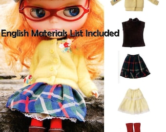 Blythe Hipster 6 pièces Outfit Sewing Pattern PDF Noms des modèles anglais, liste de matériel anglais et informations de couture inclus