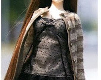 MSD Jeans, Tulle Tunic and Casual Stripped Cardigan BJD Sewing Pattern PDF English templates names,Sewing key included