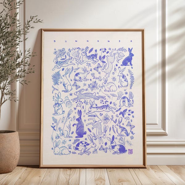 Zodiac Rabbit Wall Art Print — Easter Bunny Print, Modern Asian Graphic Decor | Spring Nursery Wall Art Gift