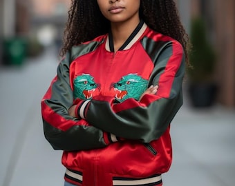 Reversible Gucci Vintage AcetateBomber Jacket in Black and Red, one of a kind, never worn Size 48 European
