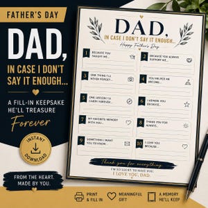 Pappa ifall jag inte säger det tillräckligt, utskrivbar | Fars dag-present från tonåring | Fyll i minnessak till pappa | Meningsfullt pappabrev | Ladda ner