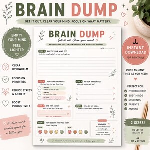 Brain Dump Worksheet, Mind Declutter Planner, Mental Clarity PDF (Digital Download)