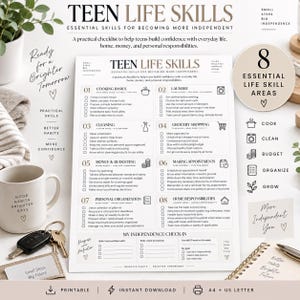 Teen Life Skills Checklist | Independence Printable for Teens | Life Skills Worksheet | Preparing for Adulthood | A4 & US Letter