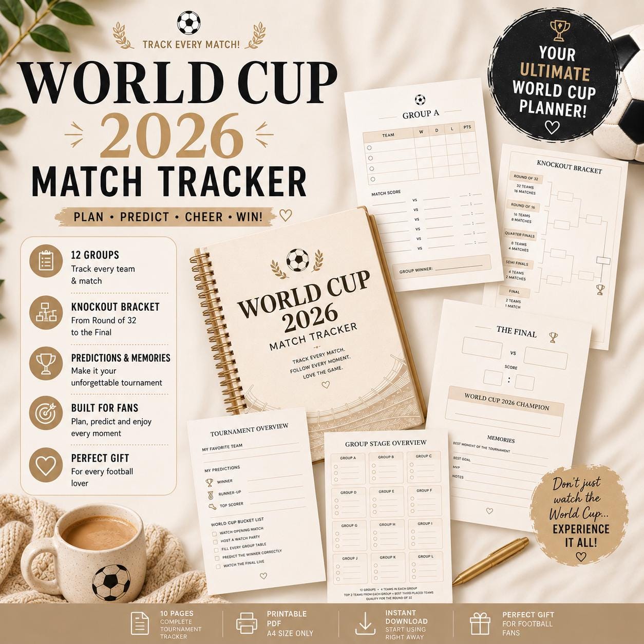 World Cup 2026 Match Tracker Printable | Football Planner PDF A4