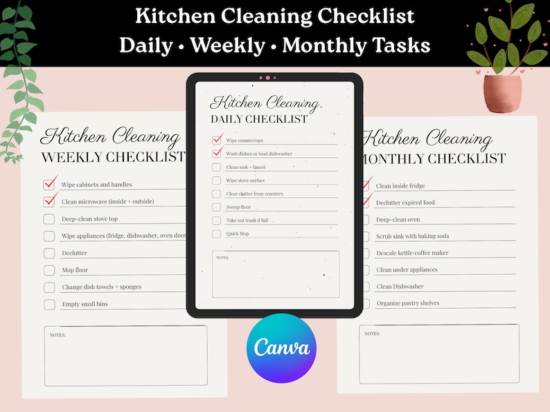 Kitchen Cleaning Checklist: Daily, Weekly, Monthly (PDF) - Etsy