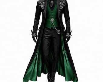 Gothic Herren viktorianischer Frack | Vampir Prinz Mantel | Smaragdgrüner Hochzeitsmantel | Steampunk Lange Jacke | Renaissance-Aristokrat-Kostüm