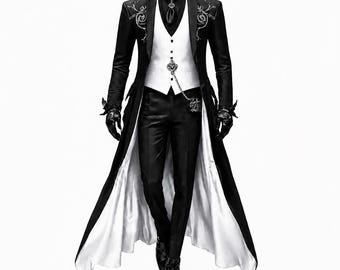 Men’s White Gothic Victorian Tailcoat | Vampire Prince Coat | Luxury Wedding Tuxedo | Black Long Coat | Steampunk Formal Jacket