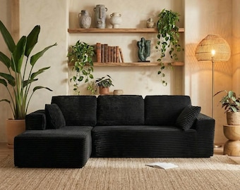 Übergroßes Cord-Wolkenschnittsofa, modulare L-förmige Bodencouch mit Chaise, minimalistisches knochenloses Lounge-Sofa, gemütliches Luxus-Wohnzimmer