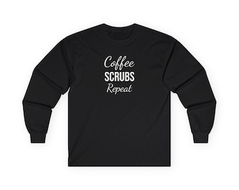Camisa de manga larga con estampado de café / Camisa de vida de enfermera / Ropa minimalista de enfermera / Trabajador de la salud