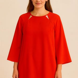 Halston H Vintage Red Dress with Cutouts, Size, Loose fit, Knee Length.