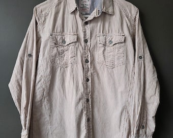 Vtg Request Mens L Striped Long Sleeve Button Up Shirt Casual Western 2000s Y2k