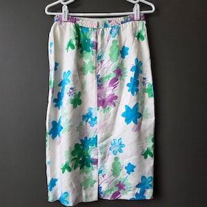Vintage Adrianna Papell 100% Silk Floral Skirt Set Blue Green Purple Womens 8 image 8
