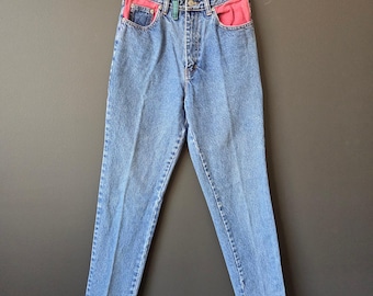 Vintage Jordache High Rise Colorblock Pockets Mom Jeans 9/10 80s 90s