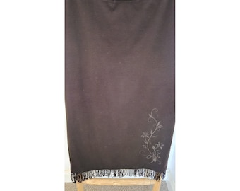 Vintage PLAZA SOUTH KNITS SizeXL Eggplant Wool Blend Embroidered Fringe Skirt