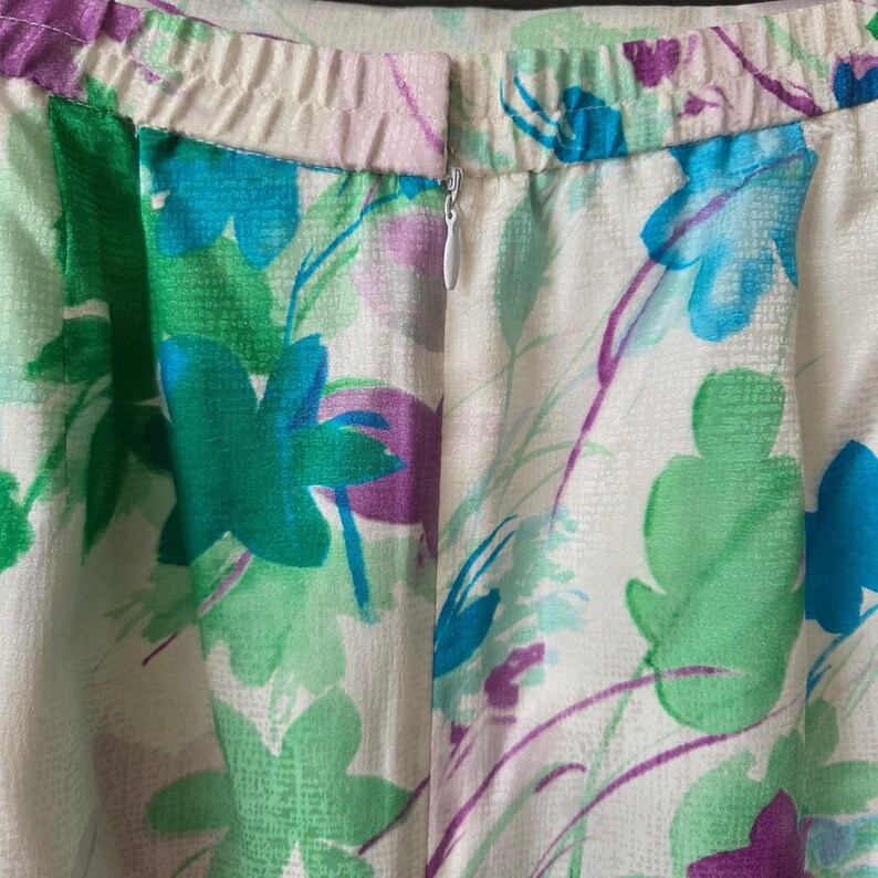 Vintage Adrianna Papell 100% Silk Floral Skirt Set Blue Green Purple Womens 8 image 9