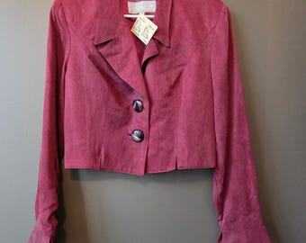NWT Vtg Dorothy Schoelen Platinum Burgundy Cropped Blazer Jacket Size M Academia