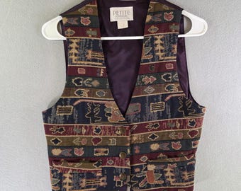 Vintage Petite Sophisticate Tapestry Vest Southwestern Prairiecore Eclectic S/P