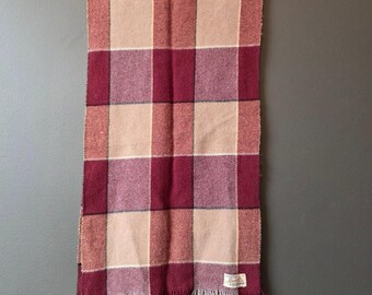 Stroock by Glentowne Plaid Wool Rabbit Hair Scarf Burgundy Tan Fringe