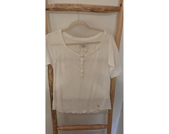 Abercrombie & Fitch Vintage Y2K Small Short Sleeve White Half Button Henley