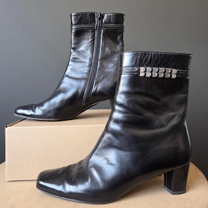 Original 50\'s/60\'s SQUARE TOE Modenist Boots Italy Vintage Elegant JOA Italian Black Leather Patent Block Heel main image 3