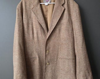 Vtg The Territory Ahead Mens 100% Silk Tweed Blazer Jacket Brown L Academia