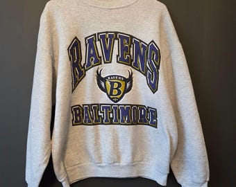 Vintage Baltimore Ravens Logo 7 Crewneck Sweatshirt Grey Mens Large NFL 90s