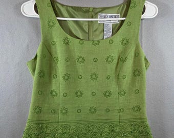 Vintage Jessica Howard Petite 4 Green Linen Blend Embroidered 2 Pc Pant Set Y2K