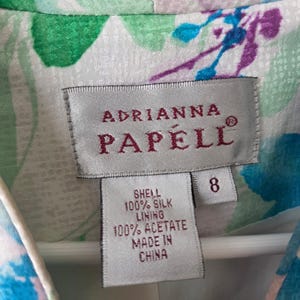 Vintage Adrianna Papell 100% Silk Floral Skirt Set Blue Green Purple Womens 8 image 5