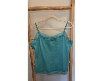Y2K Style Van Heusen Large Teal Cotton And Lace Camisole Cami Fairycore