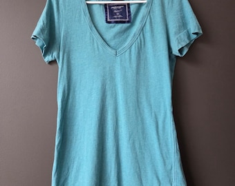 Vtg Y2K American Eagle Outfitters Teal V Neck Favorite T Shirt Long Large 2000s