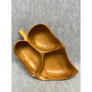 Harry's Monkey Pod Mango Wood Serving Tray 3 Sections 8.5" Brown Leaf Shaped