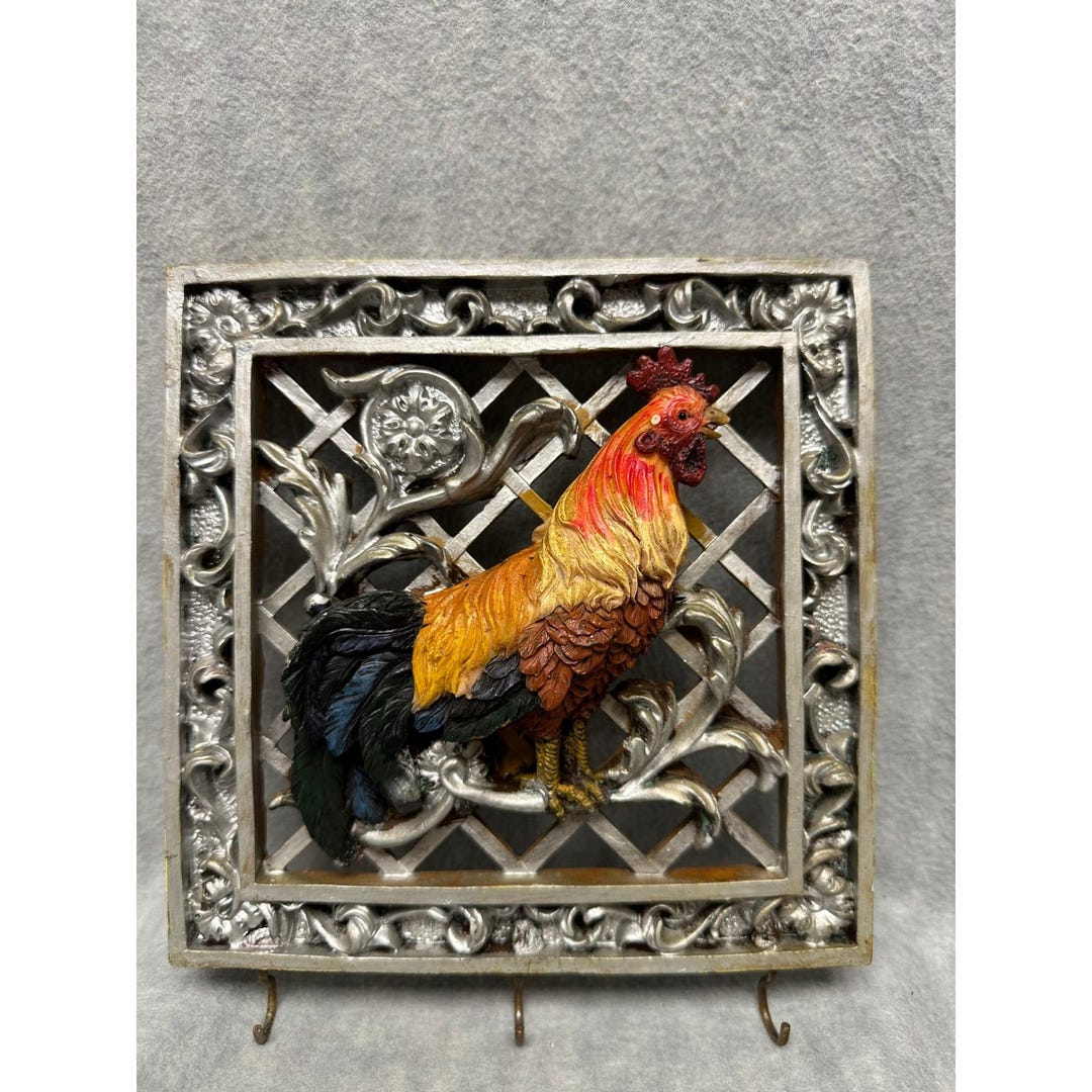Roaster Key Rack Vintage Rooster 3D Wall Art Key Holder Rack Frame Plaque Rustic ...