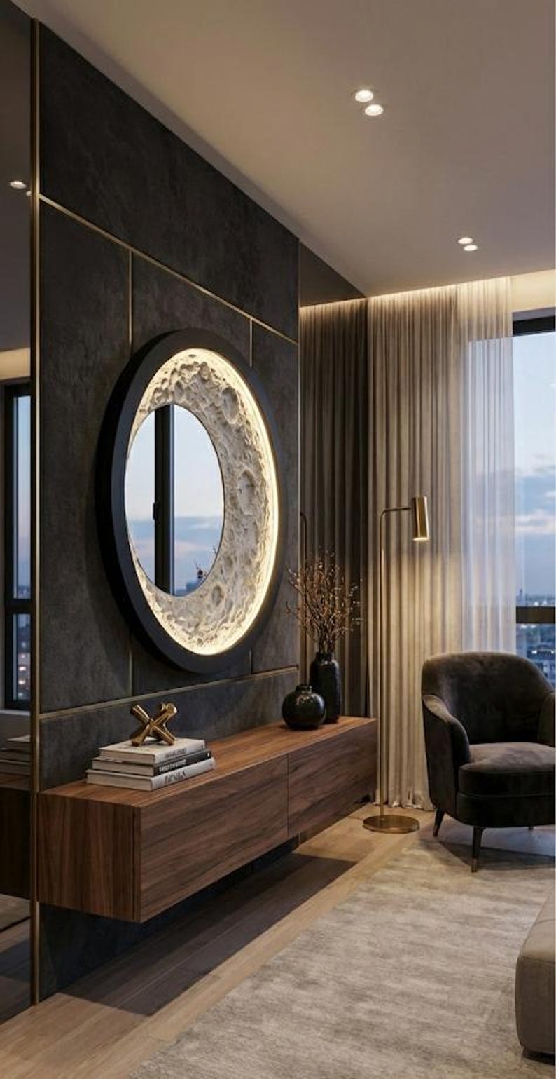 3D Textured Moon Phase Mirror– Modern LED Wall Decor - Etsy