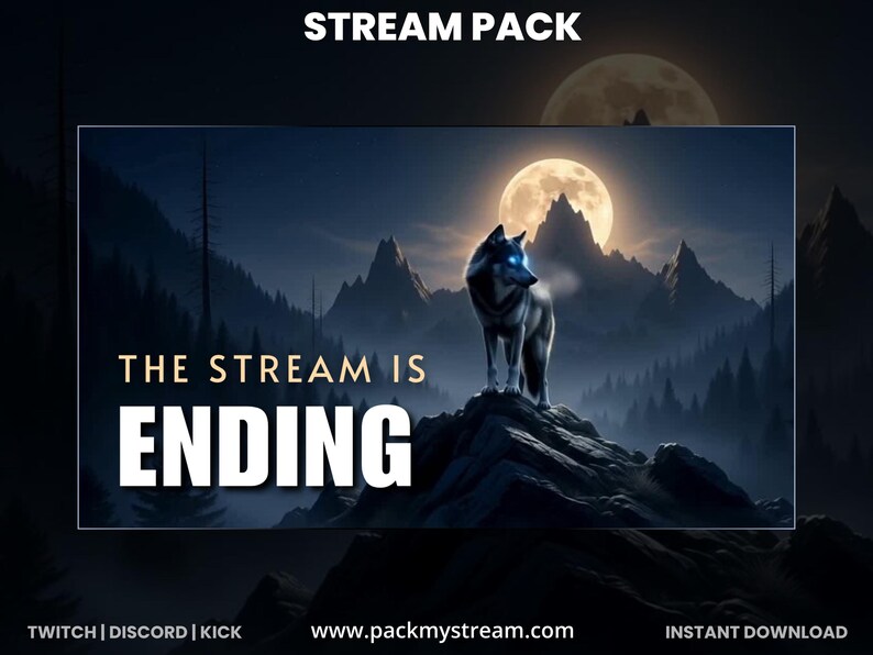 Wolf Twitch Overlay Pack, Dark Stream Overlay, Moonlight Gaming Overlay ...
