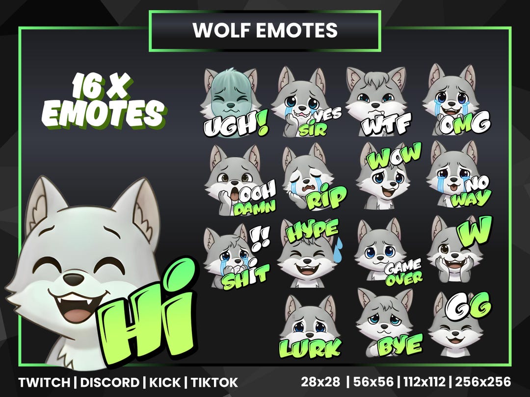 Wolf Emotes for Twitch Discord Kick Tiktok | 16x Wolf Twitch Emotes ...