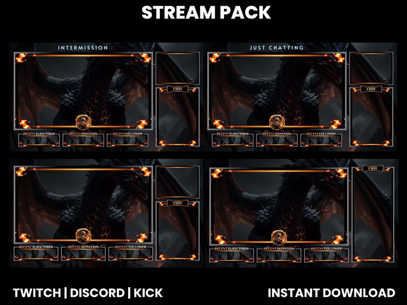 Animated Fire Dragon Stream Pack | Twitch, Kick, Discord - Etsy