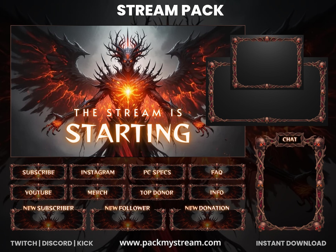 Dark Demon Stream Overlay Pack – Infernal Twitch Overlay, Fire Demon ...