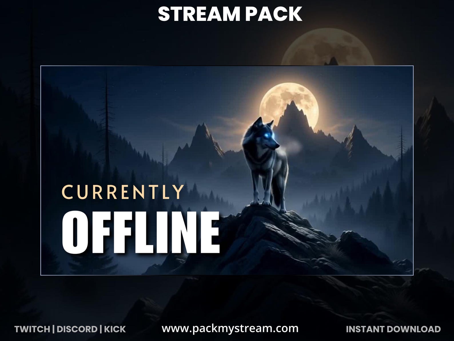 Wolf Twitch Overlay Pack, Dark Stream Overlay, Moonlight Gaming Overlay ...
