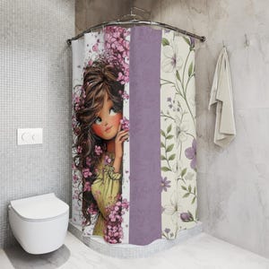 Whimsical Floral Girl Shower Curtain | Purple Blossom Bathroom Decor