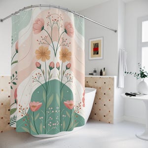 Botanical Floral Arch Shower Curtain | Pastel Wildflower Bathroom