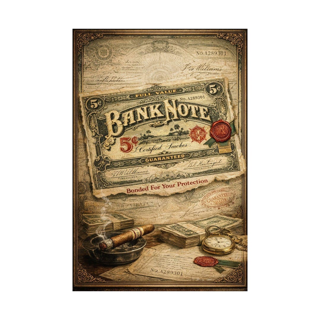 1900 Bank Note Bank Note Vintage Poster, Restored 1900s Antique Lithograph Art, Retro ...