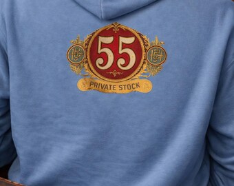 55 Private Stk. Vintage Hoodie, Restored Antique Lithograph Art, Retro Americana Graphic Sweatshirt, Heritage Advertising Aesthetic Pullover