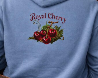 Royal Cherry Vintage Hoodie, Restored Antique Lithograph Art, Retro Americana Graphic Sweatshirt, Heritage Advertising Aesthetic Pullover