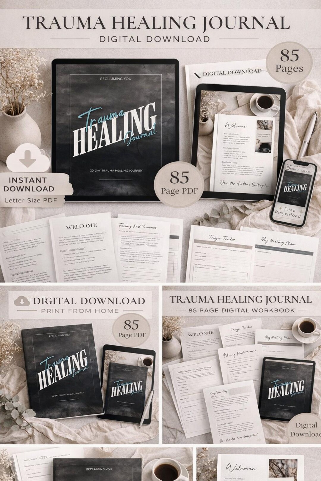 Trauma Healing Journal Printable | Mental Health Workbook | 30 Day Trauma Recovery Journal ...