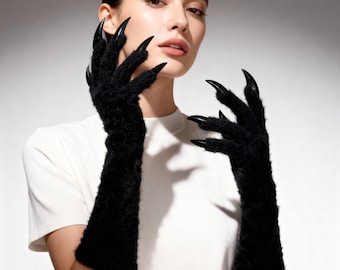 Harige klauwhandschoenen, monsterklauwhandschoenen, weerwolfhandschoenen, Halloween-klauwhandschoenen, beestklauwkostuum, harige monsterhanden, zwarte klauwhandschoenen