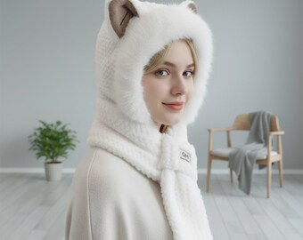 Handcrafted Cat Ear Hood — Plush Faux Fur, Soft Cozy Animal  display picture 3