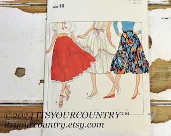 Butterick 4212 Peasant Skirt Pattern Misses Sz 10 Below Knee Flared Asymmetrical Ruffled Flounce Vintage Sewing Cut Complete itsyourcountry