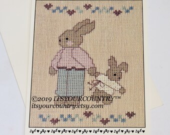 Prairie Farm Designs Cross Stitch Pattern Note Card Thomas H Bunny Vintage Blank Unused Greeting Card itsyourcountry on etsy